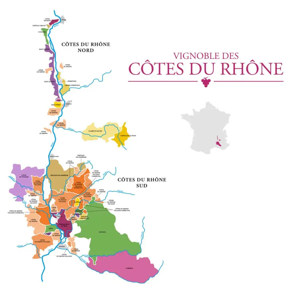 Carte du vignoble des côtes du rhône