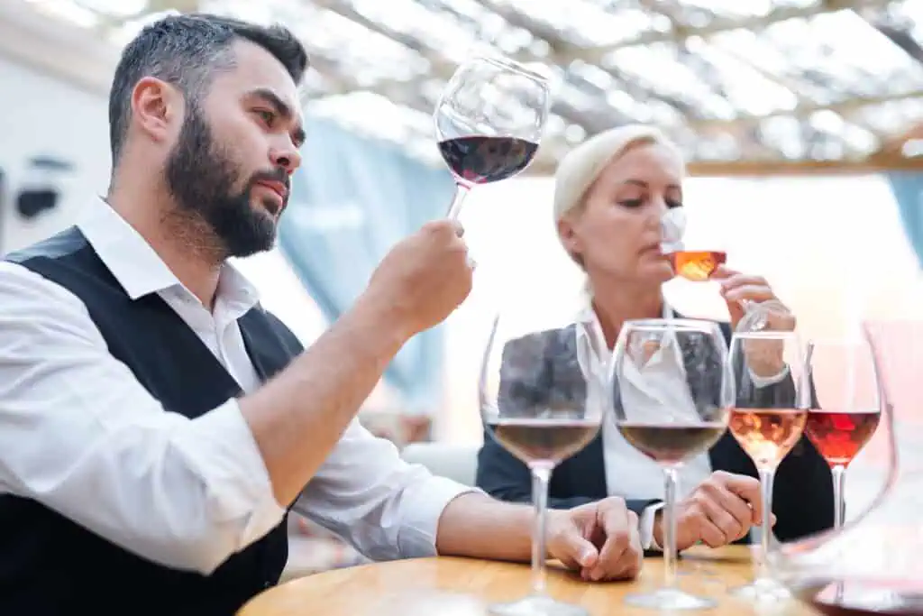 Interprétation par l'oenologue de la robe du vin