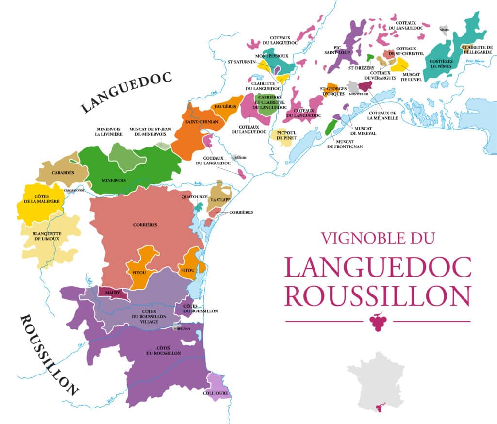 carte du vignoble du languedoc-roussillon