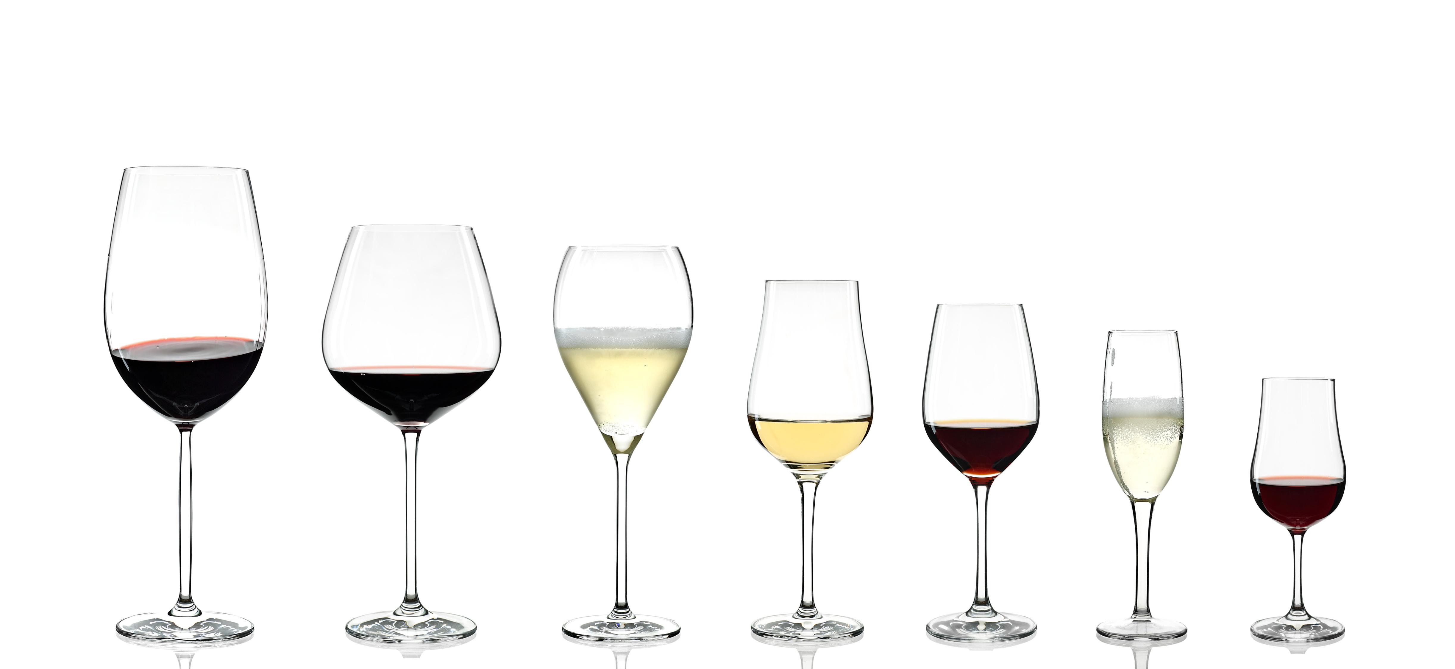 Comparaison de la contenance des verres à vin : ballon, bordeaux, bourgogne et flûte